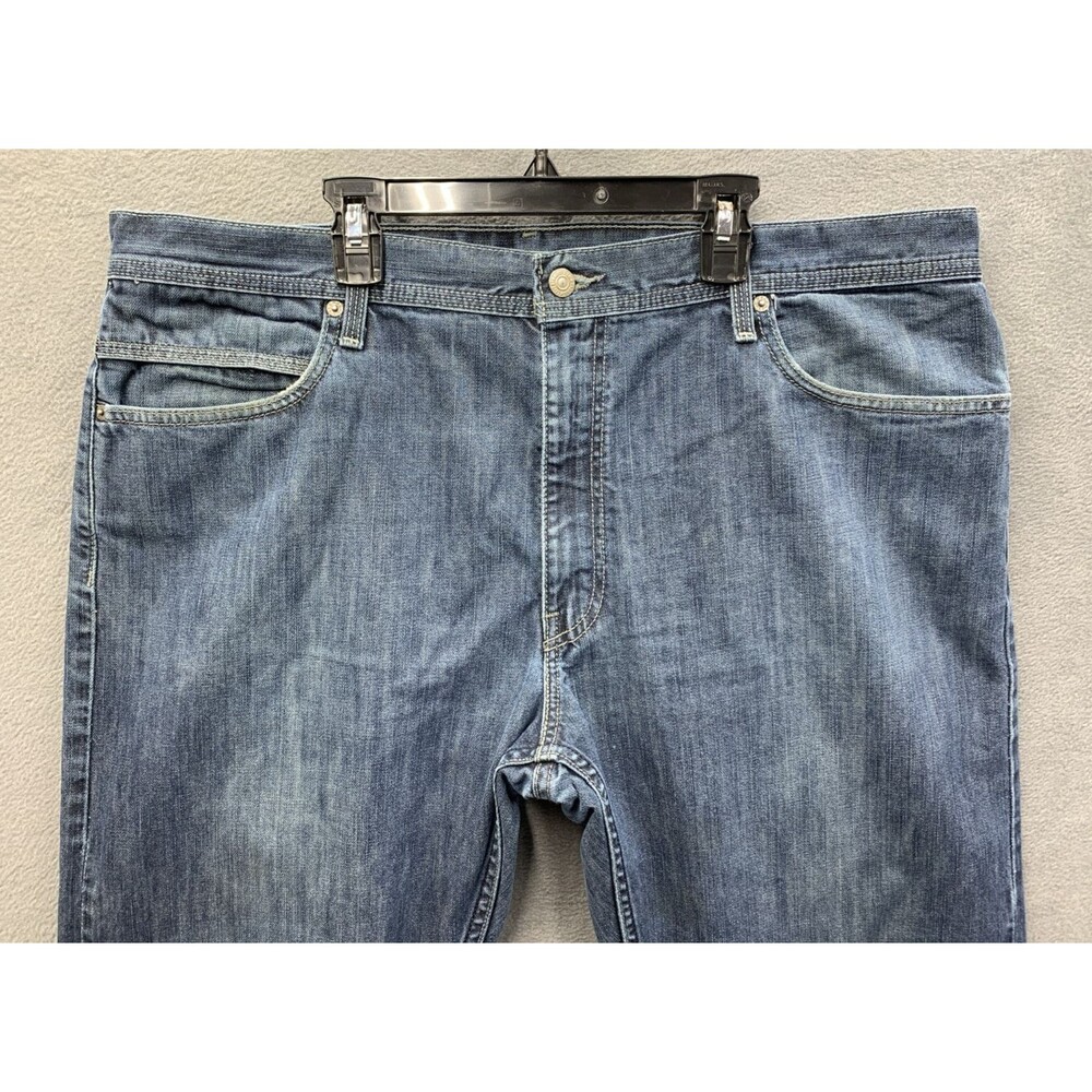 Levi's 514 Denim Jeans Blue Distressed Slim Straight Zip Pockets Size 42X32 Vtg - Picture 3 of 16